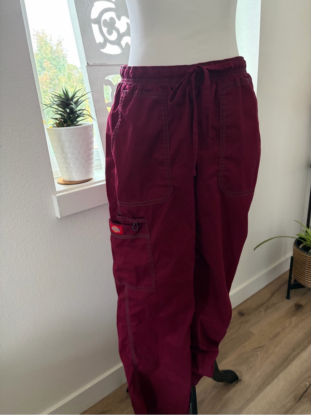 Dickies Wine Drawstring Cargo Scrub Pants